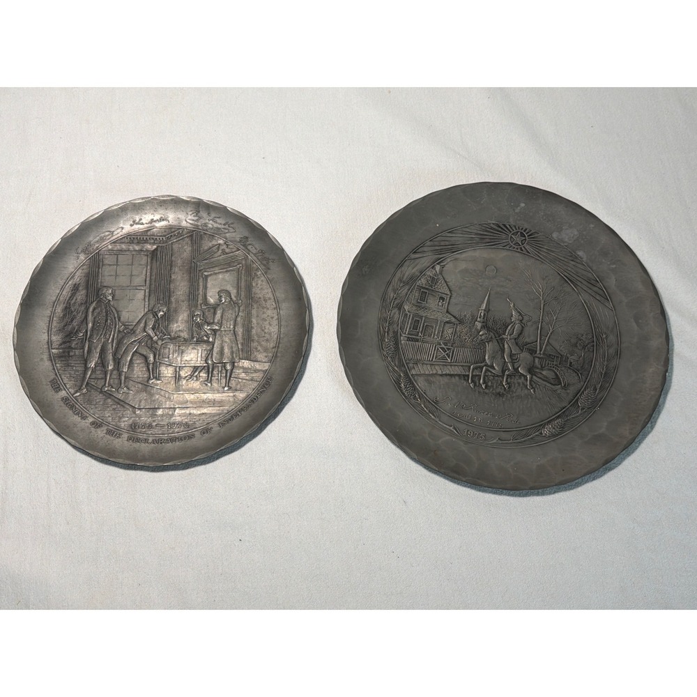 Wendell August Forge Pewter Plates Paul Revere & Declaration Signing Set of 2